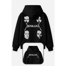 Fuddy Moda Unisex Metallica Grup Üyeleri Sırt Baskılı Kapüşonlu Sweatshirt, Oversize Rock Band Baskılı Hoodie
