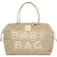 Bagmori Vizon Baby Bag Nakışlı Puf Şişme Suni Deri Anne Bebek Bakım Çanta 57x35x25 cm Kapasiteli