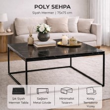 Pasific Home Poly Kare Metal Orta Sehpa, Siyah Mermer