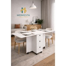 Homesta Dekor Homesta Katlanır Masa Yemek ve Çalışma Masası Tekerlekli 3 Çekmeceli %100 Mdf Kurulu Gönderim