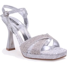 Dagoster DZA07-337650 Gümüş 10.5 cm Kalın Topuklu Platform Kadın Ayakkabı