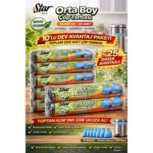 Bezos Star Plus Orta Boy Çöp Torbası 20'li 10 Paket 55X60 cm Dayanıklı Sızdırmaz Orta Boy Çöp Poşeti