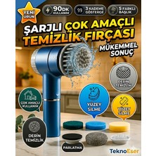 Eser Ticarett Şarjlı Çok Amaçlı Yüzey Temizlik Fırçası - 5 Başlıklı 3 Kademeli Ovma ve Parlatma Makinesi