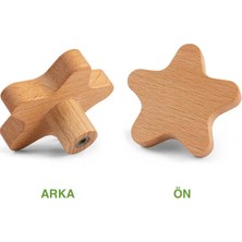 Naturel Dekor Ahşap Yıldız Kesim Kulp, Dolap Çekmece Kulpu 1 Adet, Bambu, Hasır, İskandinav, Bohem, Modern