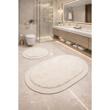 Melena Carpet Premium Kaymaz Taban Peluş Banyo Paspası Seti Jüt Kenar Detaylı 2’li Oval Yuvarlak 100X60 60X62