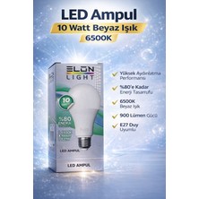 LED Ampul 10 Watt Beyaz Işık 6500K Yüksek Aydınlatma E27 Duy Enerji Tasarruflu