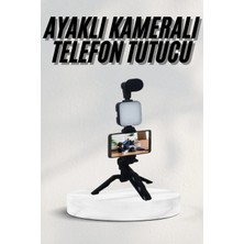 Poyraz Market Telefon Tutucu LED Işıklı Kumandalı Mikrofon Telefon Vlog Video Kayıt