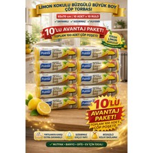Bezos Polmix Limon Kokulu Büzgülü Büyük Boy Çöp Torbası 65X70 cm 10'lu 10 Paket Dayanıklı Sızdırmaz Çöp Poşeti