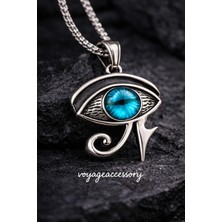 Voyage Accessory Paslanmaz Çelik Mavi Cam Göz Detaylı Antik Mısır Horus Gözü Kolye
