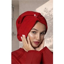 Ellia Soft Zarif Bone Hair Kalın Mikrofiber Saç Kurutma Bonesi Saç Havlusu Saç Kurulama Havlusu Kırmızı