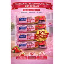 Bezos Polmix Çilek Kokulu Büzgülü Büyük Boy Çöp Torbası 65X70 cm 10'lu 5 Paket Dayanıklı Sızdırmaz Çöp Poşeti