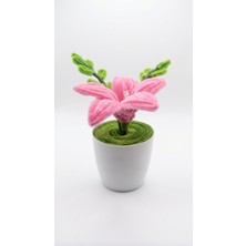 Bee Flower Shop Şönil Lacivert Lilyum Mini Saksı Solmayan Yapay Çiçek El Yapımı