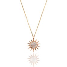 Söğütlü Silver Güneş Kolye 925 Ayar Gümüş Rose Zirkon Taşlı Özel Tasarım