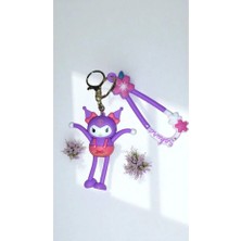 Famemus Accessory 3D Büyük Boy Kuromi Silikon Kordon Anahtarlık Hediyelik ve Çanta Aksesuar I