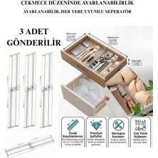 Kelira 3 Adet Ayarlanabilir Şeffaf Çekmece Düzenleyici Organizer Seti - Buzdolabı Mutfak Makyaj Çekmece İçi Ayırıcı Seperatör (27.5 - 52 cm)