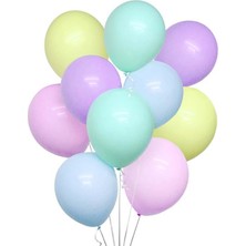 Patladı Gitti 12 İnç Renkli Karışık Makaron Balon 10 Adet Doğal Lateksten Üretilmiş Parti Malzemesi