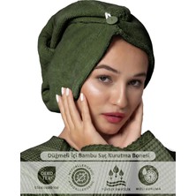 Ellia Soft Hair Kalın Bambu Pamuk Saç Kurutma Bonesi Saç Havlusu Saç Kurulama Havlusu Yeşil