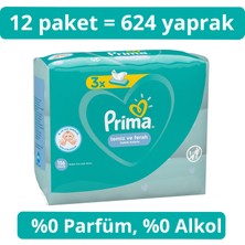 Prima 12'li Temiz Ferah Islak Havlu Mendil 624 Yaprak Alkol İçermez Bebekler İçin Uygun