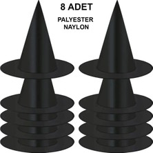 Freedom Storee 8 Adet Siyah Cadı Şapkası – Yetişkin  Çocuk Kostüm Aksesuarı