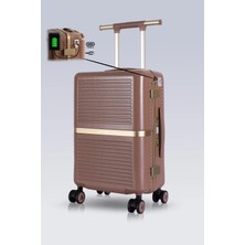 Zeplin Nora PC Policarbon USB & Type-C Şarj Girişli Kabin Boy Valiz Karamel