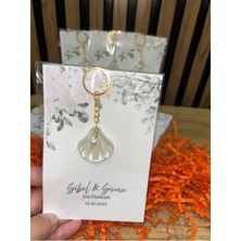 LMS Gift Kartlı Hediyelik Anahtarlık Söz Nişan Nikah Düğün – Incili Istiridye Kartlı – Kişiye Özel 10 Adet