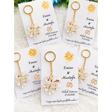 LMS Gift 25 Kartlı El Emeği Epoksi Anahtarlık Yonca Hediyelik Nişan Nikah Kına Mevlüt
