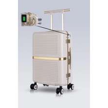 Zeplin Nora PC Policarbon USB & Type-C Şarj Girişli Kabin Boy Valiz Bej