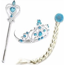 Can Oyuncak Frozen Elsa Kız Çocuk Örgü Saç Taç Asa Set Mavi Karlar Ülkesi Temalı