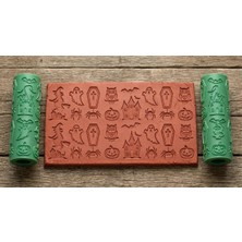 Atölye Dekupaj Model 096 - Halloween Deboss & Emboss İkili Set - Polimer Kil Seramik Çamuru Doku Oklavası