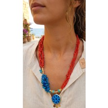 Urban Bold Ege Esintisi Alaçatı Turkuaz ve Mercan Karışımlı Doğal Taş Kolye