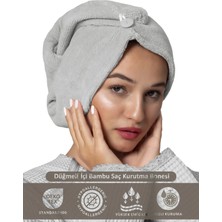 Ellia Soft Zarif Bone Hair Kalın Mikrofiber Saç Kurutma Bonesi Saç Havlusu Saç Kurulama Havlusu Açık Gri