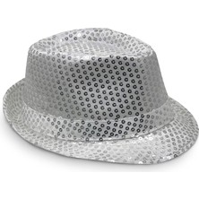 Disko Star Gümüş Payetli Fötr Şapka Yetişkin Boy