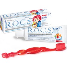 R.O.C.S. Kids Diş Macunu Meyve Külahı 45 gr + Diş Fırçası Seti 3-7 Yaş İçin Florürsüz
