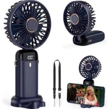 Mr Shopping 5 Kademeli Şarjlı Mini El Vantilatörü – Dijital Göstergeli, Telefon Tutuculu, Boyun Askılı Taşınabilir Fan