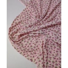 Kumaş Parça Somon Üzeri Pembe Çıtır Çiçekli Bürümcüklü Jarse Kumaş En: 150CM
