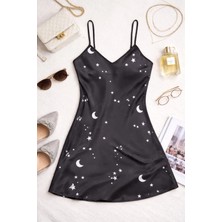 Cm Store Yıldızlı Gökyüzü Desenli Askılı Saten Gecelik TM1387