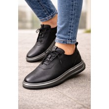 Zueofficial Hakiki Deri Erkek Sneaker Günlük Ayakkabı-Ortopedik Taban Siyah Casual Ayakkabı