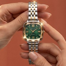 Ferrucci Bileklik Hediye Altın/metalik Yeşil Kadran Kadın Kol Saati 27MM Çelik Kordon Kesme Cam 2 Yıl Garanti