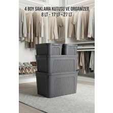 Depa Füme 4'lü Karma Ünit Saklama Kutusu Seti (8 Lt + 17 Lt + 27 Lt) & Çok Amaçlı Ev ve Kiler Düzenleyici