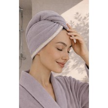 Ellia Soft Hair Dantelli Kalın Bambu Pamuk Kutulu Saç Kurutma Bonesi Saç Havlusu Saç Kurulama Havlusu Lila