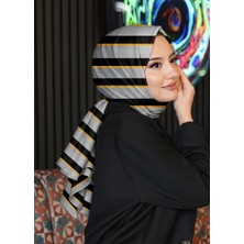 Afvente Çizgili Desen Gri Soft Pamuk Şal
