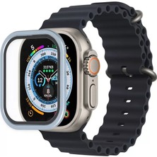 Verto Newface Apple Watch Ultra 49MM Alüminyum Kasa Cam Ekran Koruyucu - Mavi