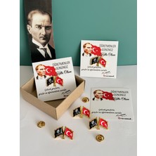 Caca Tasarım Öğretmenler Günü Özel Türk Bayrağı ve Atatürk Rozet Hediyelik Broş Okul Kurumsal