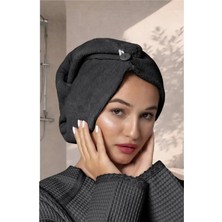 Ellia Soft Zarif Bone Hair Kalın Mikrofiber Saç Kurutma Bonesi Saç Havlusu Saç Kurulama Havlusu Siyah