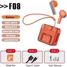 Pileli Store Karler Bass F08 Dijital Şarj Göstergeli Tws Bluetooth Kulaklık - Kırmızı