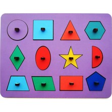 LMS Gift Renkli Ahşap Puzzle , Geometrik Şekiller Puzzle, Renkli Yap-Boz