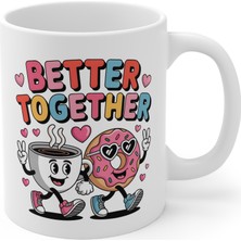 Tişört Kodu Better Together Baskılı Porselen Kupa – Sevimli Kahve & Donut Tasarım