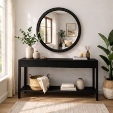 Aypars Atölye 20X20 cm El Yapımı Masif Ahşap Çerçeveli Yuvarlak Ayna – Modern Iskandinav Tarzı Duvar Aynası (Siyah)