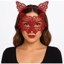 Freedom Storee Kırmızı Dantel Kedi Maskesi ve Dantel Taç Seti 8 No – Kadın Kostüm Aksesuarı