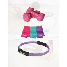 PremiumPort 3'lü Pilates Seti Evde Spor Direnç Lastiği ve Çemberi, 2x1 kg Dambıl